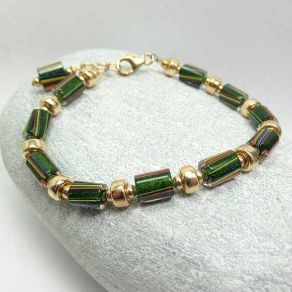 Cane glass and 14k gold filled bead bracelet - Picture 1 of 10